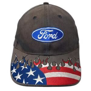 Daystone Ford American Flag Flame Baseball Cap Black Blue OS Strapback Hat Logo